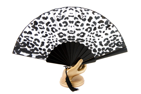 On trend handmade black and white safari print luxury hand fan