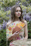 Rockcoco fans Hawaii exquisite yellow hand painted hand fan with model