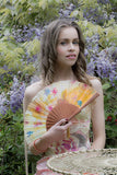 Rockcoco fans Hawaii exquisite yellow hand painted hand fan with model