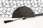 Limoges - Beautiful handmade white and black cotton open work fan detail