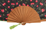 Morello - Striking contemporary cherries design handmade silk fan detail
