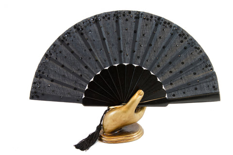 Black Paris fan with hand sewn sequins