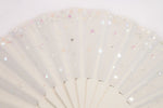 Cream handmade fan adorned with hand sewn sequins