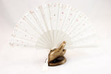 Handmade fan adorned with hand sewn sequins on a cream painted Danta wood frame