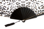 On trend handmade black and white safari print luxury hand fan detail
