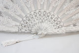 St Moritz - Exquisite white finest lace handmade luxury bridal fan detail