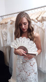Versailles - Elegant handmade fine lace bridal fan with hand sewn sequin trim