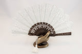 Versailles - Elegant handmade fine lace fan with hand sewn sequin trim