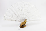 Atlanta Rockcocos handmade finest white lace fan adorned with hand sewn sequin