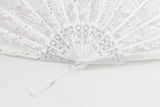 Atlanta Rockcocos handmade finest white lace fan adorned with hand sewn sequin close up