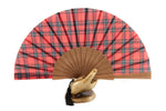 On trend Edinburgh red tartan silk/polyester handmade fan
