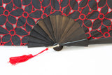 Limoges - Beautiful handmade red and black cotton open work fan detail